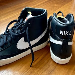 Nike Blazer Sneakers, Black Leather with White Swoosh, Size 4, Worn ONE time